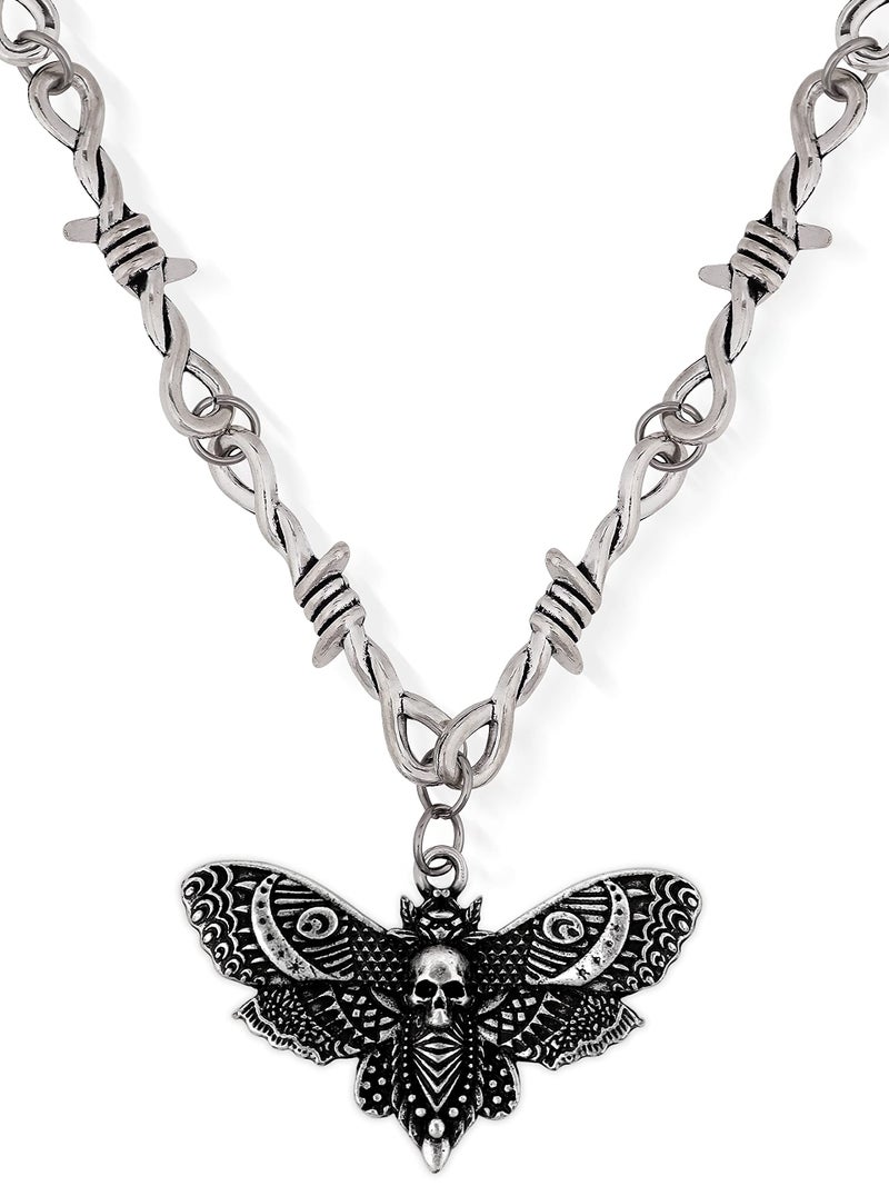 HAQUIL Skull Necklace, Gothic Punk Deathhead Hawkmoth Pendant, Barbed Wire Chain, Gothic Jewelry Gift - Image 1